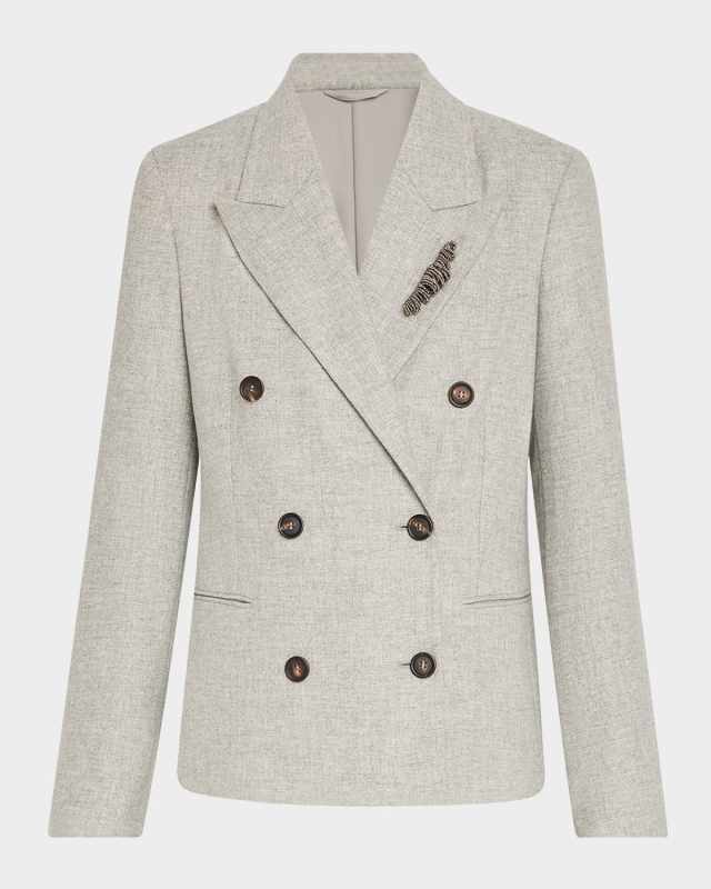 Cashmere-Wool Flannel Double-Breasted Blazer